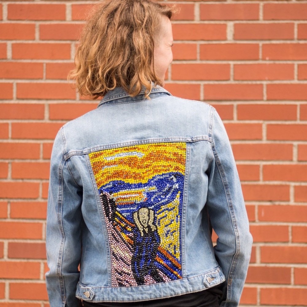 custom rhinestone denim jacket. “The Scream”